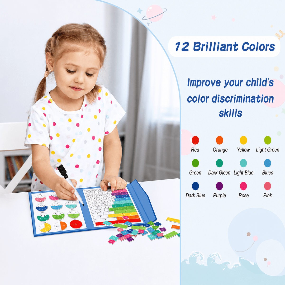 Project Montessori Magnetic Fraction Tiles and Circles 156-Piece Math Set