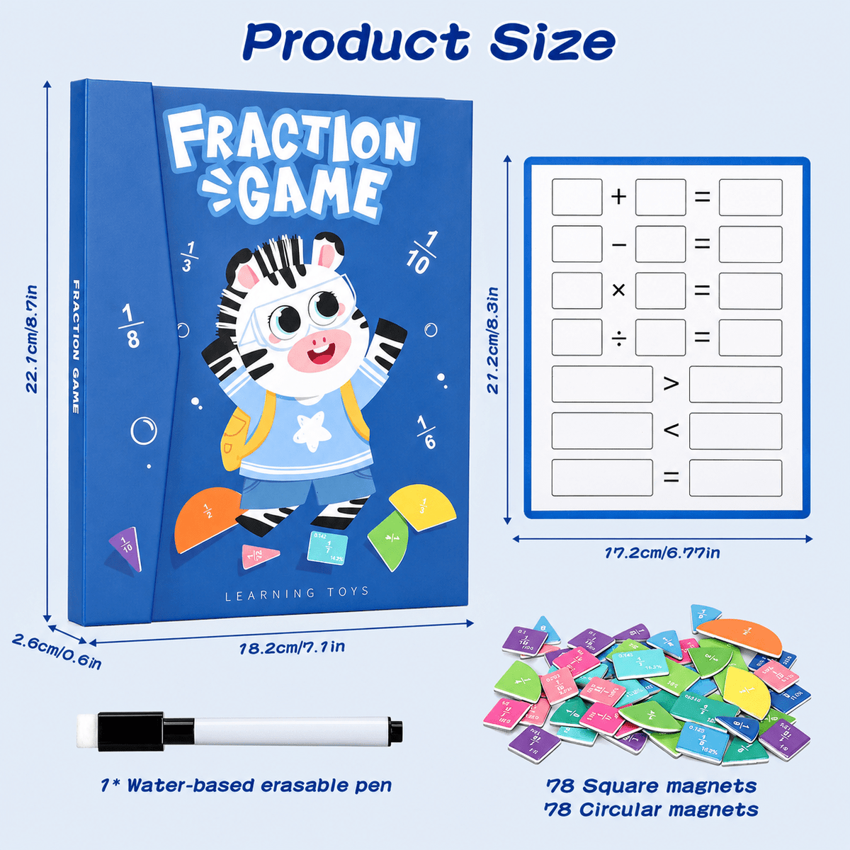Project Montessori Magnetic Fraction Tiles and Circles 156-Piece Math Set
